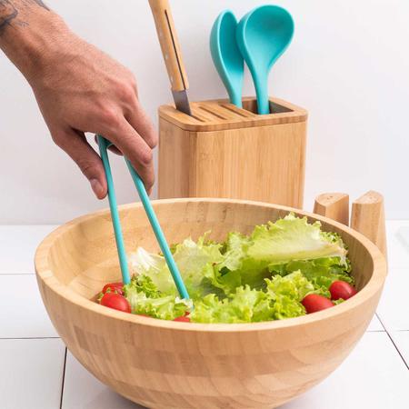 Imagem de Saladeira De Bambu Bowl Grande Redondo 28cm Servir Saladas