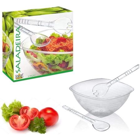 Imagem de Saladeira Grande 4,5 L + Colher + Garfo de salada acrílico Conjunto Para Salada Kit 3 Peças Top Cozinha Delta - PANAMI