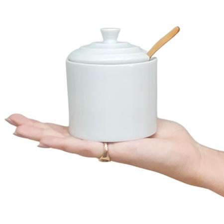 Imagem de Saleiro Açucareiro Porcelana Branca com Colher de Bambu 200gr