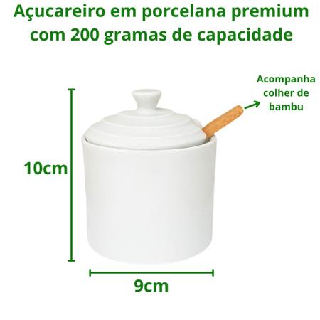 Imagem de Saleiro Açucareiro Porcelana Branca com Colher de Bambu 200gr