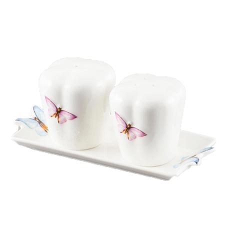 Imagem de SALEIRO E PIMENTEIRO BORBOLETA COM SUPORTE WOLFF PORCELANA 5X6CM - Wolff