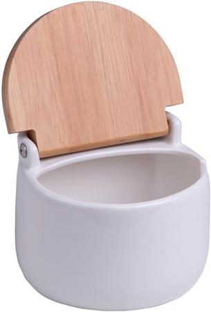 Saleiro em porcelana de mesa lyor tampa de bambu ii Imagem de Saleiro em porcelana de mesa lyor tampa de bambu ii