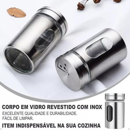 Imagem de Saleiro Pimenteiro Inox Vidro Tampa Com 3 Tipos De Abertura