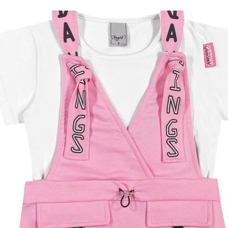 Imagem de Salopete E Blusa Infantil Menina Rosa Claro 2 peças Tam 4 a 14 - Angerô