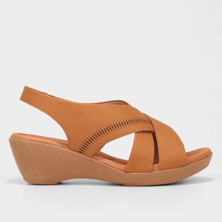 Sand lia Anabela Couro Usaflex Tiras Cruzadas Feminina Sand lia