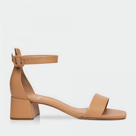 Sandalia Carrano Classic Salto Bloco M dio Couro Bege Croissant
