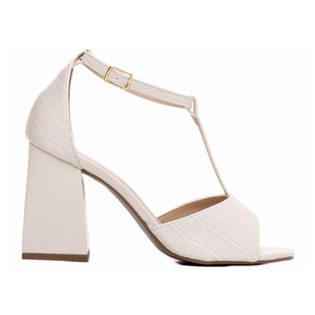 Imagem de Sandália Feminina Croco Off White Salto Grosso 9cm 323F