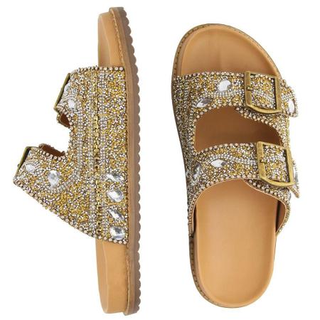 Sandália Feminina Papete Flatform Pedraria Brilho Fivela - Mila Marques Imagem de Sandália Feminina Papete Flatform Pedraria Brilho Fivela