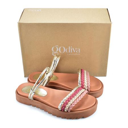 Imagem de Sandalia Feminina Rasteira Trançada 4 Tiras Godiva Ouro Light