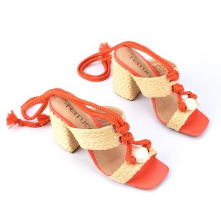 Sand lia Feminina Salto Grosso Alto Amarra o Palha Ferrucci