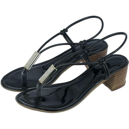 Sandalia preta best sale salto quadrado baixo