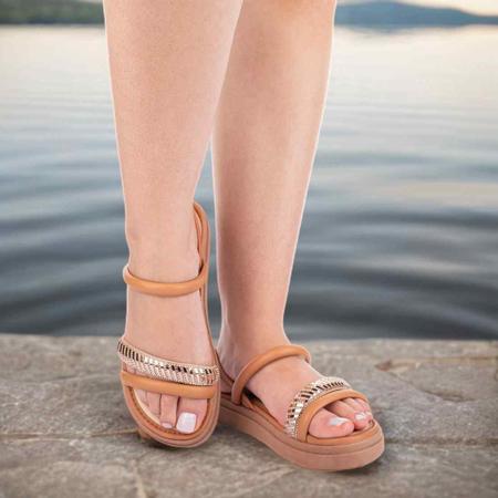 Sandalia Flatform Baixa Mississipi Tira de Brilho Q9142 Sand lia