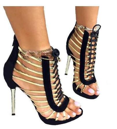 Sandalia gladiadora preta salto cheap alto