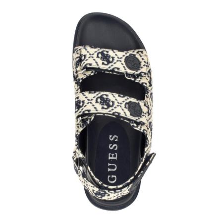 Imagem de Sandália plana GUESS FADEY feminina marfim/azul escuro com logotipo Multi