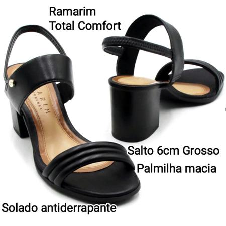 Sandália Ramarim total comfort Salto grosso preto - Sandália