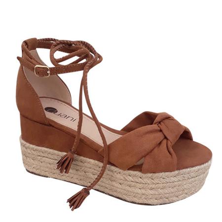 Sandália Anabela preto Salto Plataforma amarrar na perna corda - GiselaCosta