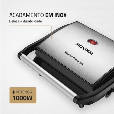 Imagem de Sanduicheira e grill antiaderente 1000 watts inox Master Press- PG-01 - Mondial