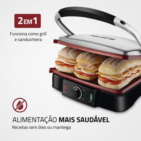 Imagem de Sanduicheira Grill antiaderente 1.800 watts Press Grill Red Ceramic - PG-02 - Mondial