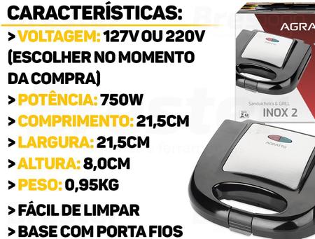 Imagem de Sanduicheira Grill E Misteira Agratto Inox 750w C/ 2 Chapas