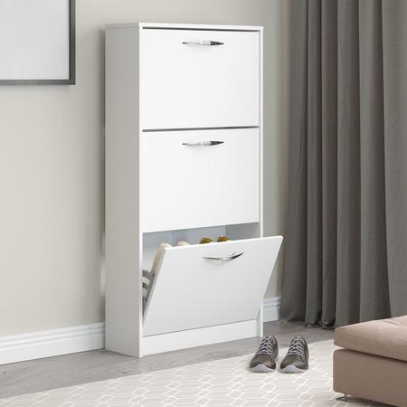 Imagem de Sapateira Compacta para Quarto com 3 Portas Basculante 127 x 64 Cm MDP Branco 1035 MENU