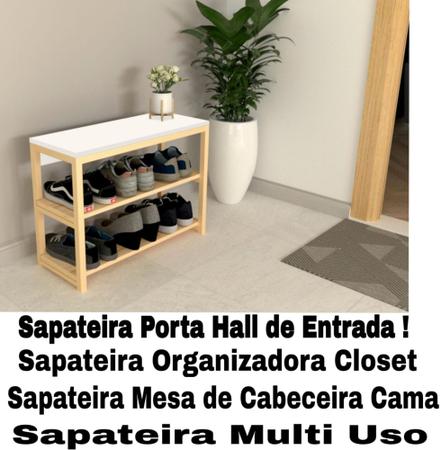 Imagem de Sapateira Porta Sapatos Bolsas Bonés Banco Para Hall de entrada e Closet Branca