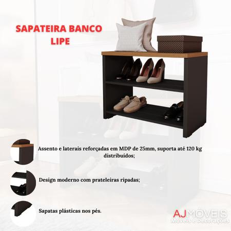 Imagem de Sapateira Prateleira Organizadora Para Hall de Entrada Quarto Closet Lipe - Preto com Freijó