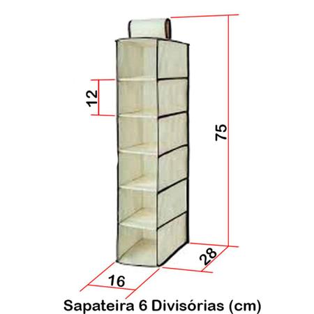 Imagem de Sapateira Vertical Dobrável 6 Nichos OR61100 Organizador Flexível Closet Guarda Roupas Ordene Bege