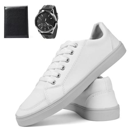 Imagem de Sapatenis Casual Confortável Branco Sw Shoes Com Relógio E Carteira