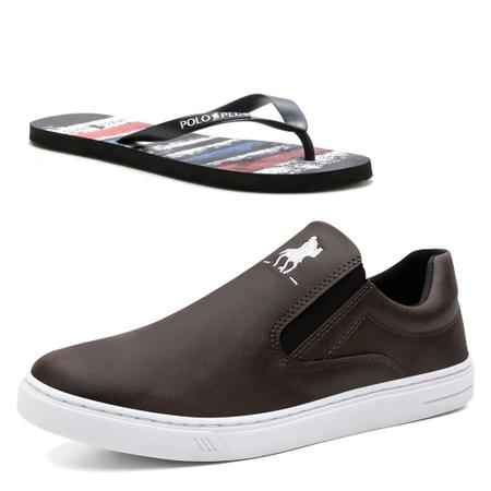 Imagem de Sapatênis Masculino Calce Fácil Slip On Polo Plus Adulto Juvenil Infantil + Chinelo