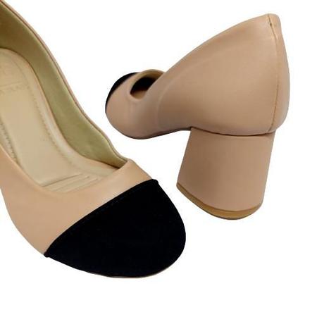 Sapato Bicolor Preto com Nude Salto Grosso Luma Blanc Outros