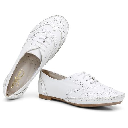 Imagem de Sapato Casual Oxford Feminino Couro Costurado à Mão Brogue Bico Redondo Amarração Casual