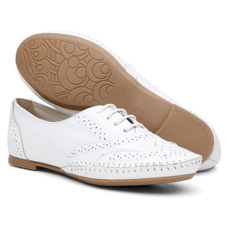 Imagem de Sapato Casual Oxford Feminino Couro Costurado à Mão Brogue Bico Redondo Amarração Casual