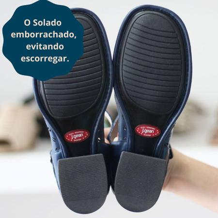 Imagem de Sapato Feminino J Gean Azul Couro Retrô Vintage Bico Redondo Salto  Médio Confortável FE0006