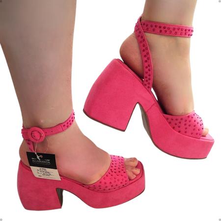 Sapato Feminino Sand lia Anabela Salto Alto Grosso Conforto Brilho