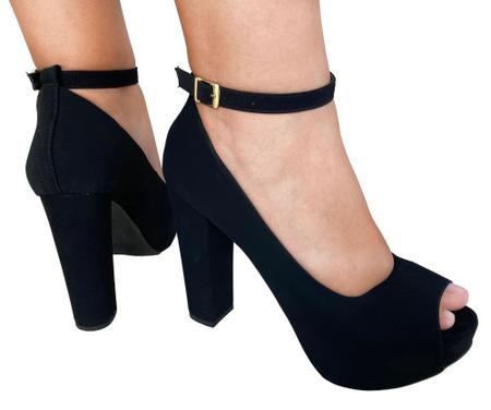 Sapato Feminino Scarpin Meia Pata Salto Alto Salto Grosso Preto