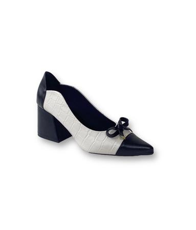 Imagem de Sapato feminino scarpin  salto bloco preto/branco off GV31