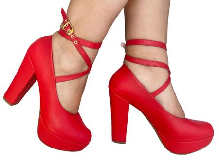 Sapato feminino vermelho salto grosso sales