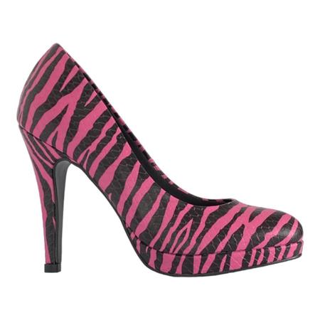 Sapato feminino zebra pink fechado meia pata salto fino lasenna