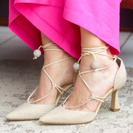 Sapato Luiza Barcelos com Strass Nude Scarpin Feminino