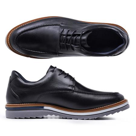 Sapato Masculino Casual Derby Malbork Couro Preto Sola Borracha