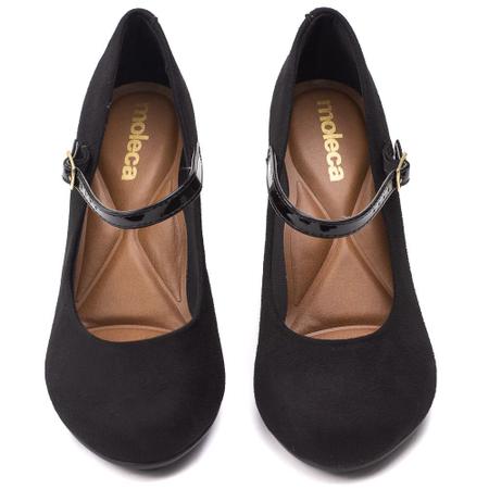 Sapato Moleca Salto grosso Feminino Camur a Preto 5708.203