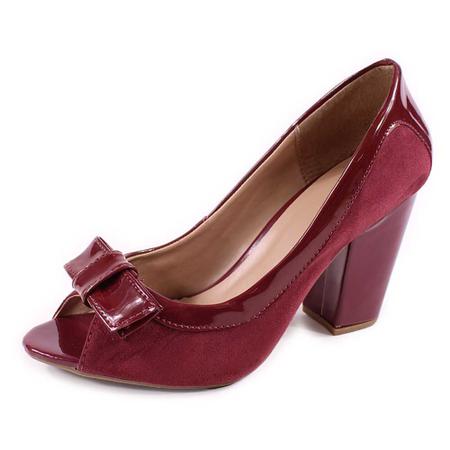 Imagem de Sapato peep toe Marsala Vinho Salto Grosso Bloco Casual