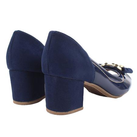 Sapato Peep toe Salto Baixo Grosso fechado Enfeite La o Feminy
