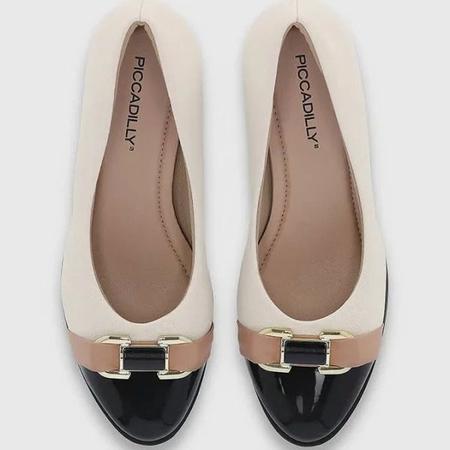 Imagem de Sapato Piccadilly Salto Bloco Baixo Feminino Cor Off White/Preto