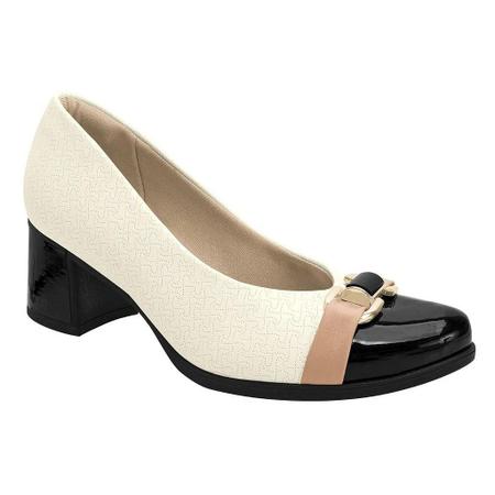 Sapato Piccadilly Salto Bloco Baixo Feminino Cor Off White/Preto Imagem de Sapato Piccadilly Salto Bloco Baixo Feminino Cor Off White/Preto