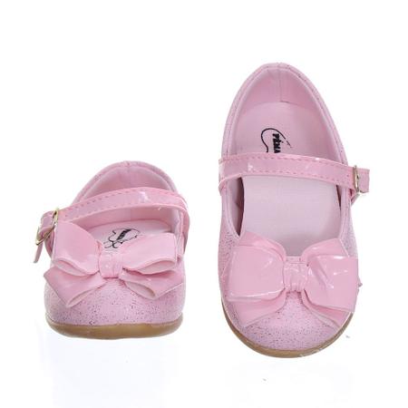 Imagem de Sapato Sapatilha de menina rosa laço bebe infantil fecho fivela