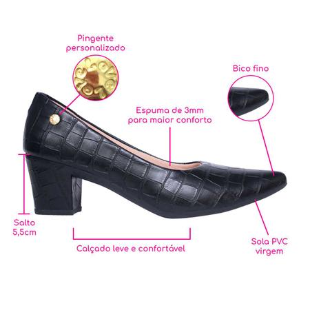 Imagem de Sapato Scarpin Croco Clássico Feminino Bico Fino Salto Alto Bloco 2.02