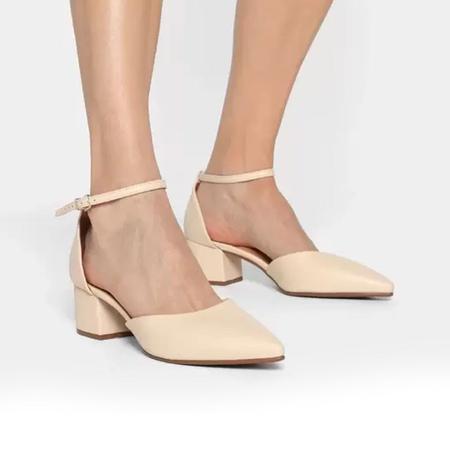 Sapato Scarpin Salto Grosso Baixo com Tornozeleira Feminino