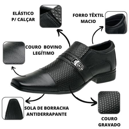 Sapato Social Couro Legítimo Gravado Bico Quadrado Resistente Elástico 2538 - WESTFLEX Imagem de Sapato Social Couro Legítimo Gravado Bico Quadrado Resistente Elástico 2538