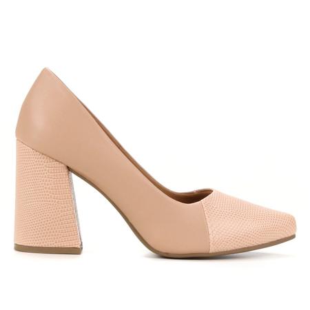 Scarpin Griffe Salto Grosso Croco Bico Fino Scarpin Feminino